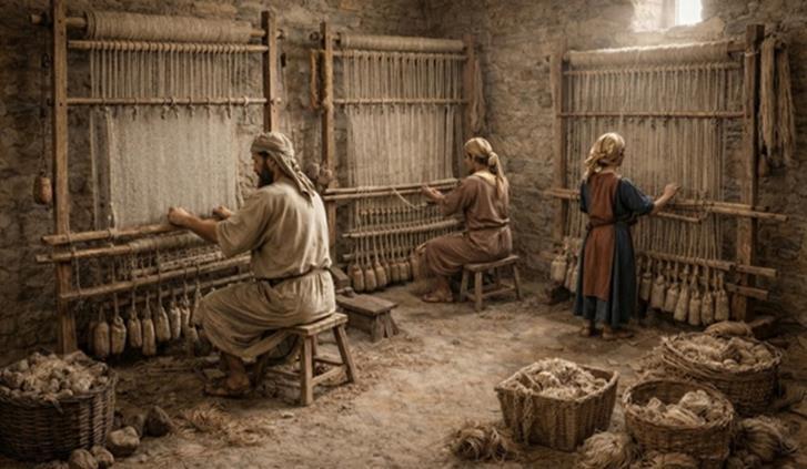 Illustration of weaving a twill.